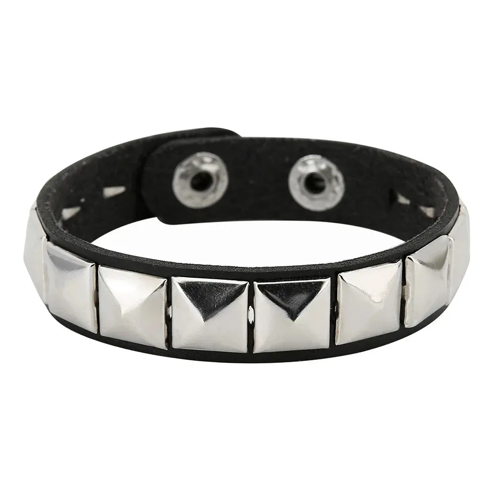 Spiked Studded Bracelet Black Leather Rivet Punk Bracelet Cuff Wrap Bangle Metal Wristband for Men Women Gothic Accessories