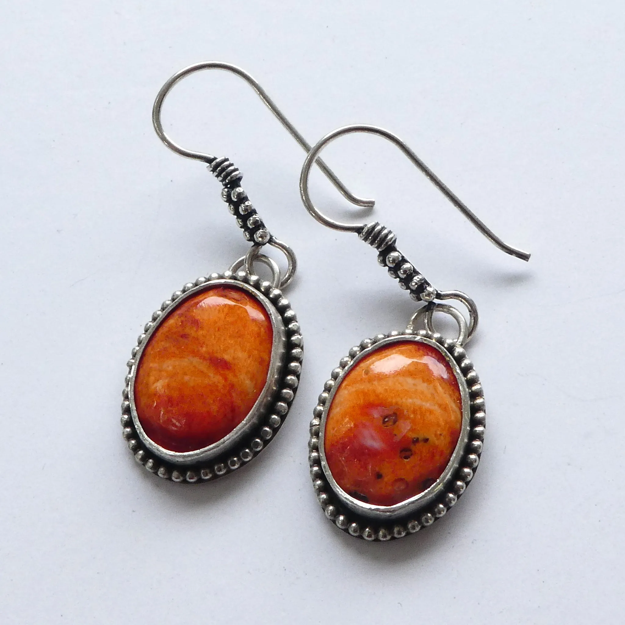 Spiny Oyster Solid Sterling Silver Beaded Dangle Earrings