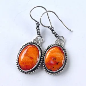 Spiny Oyster Solid Sterling Silver Beaded Dangle Earrings