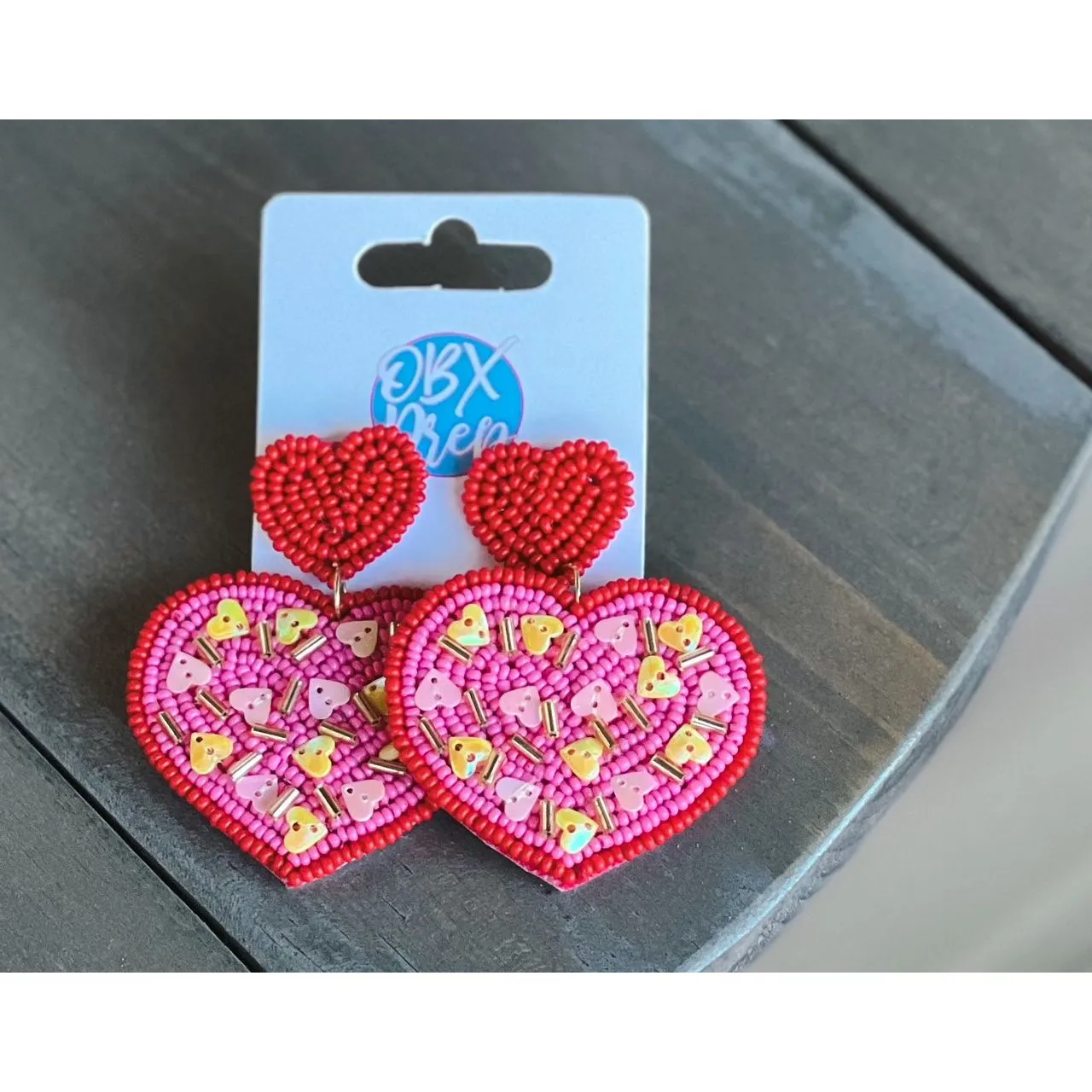 Sprinkle Heart Valentine's Day Seed Bead Dangle Earrings.