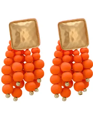 St. Barths La Robe Hammered Metal Beaded Tassel Earrings