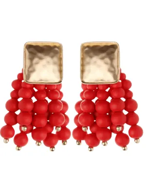 St. Barths La Robe Hammered Metal Beaded Tassel Earrings
