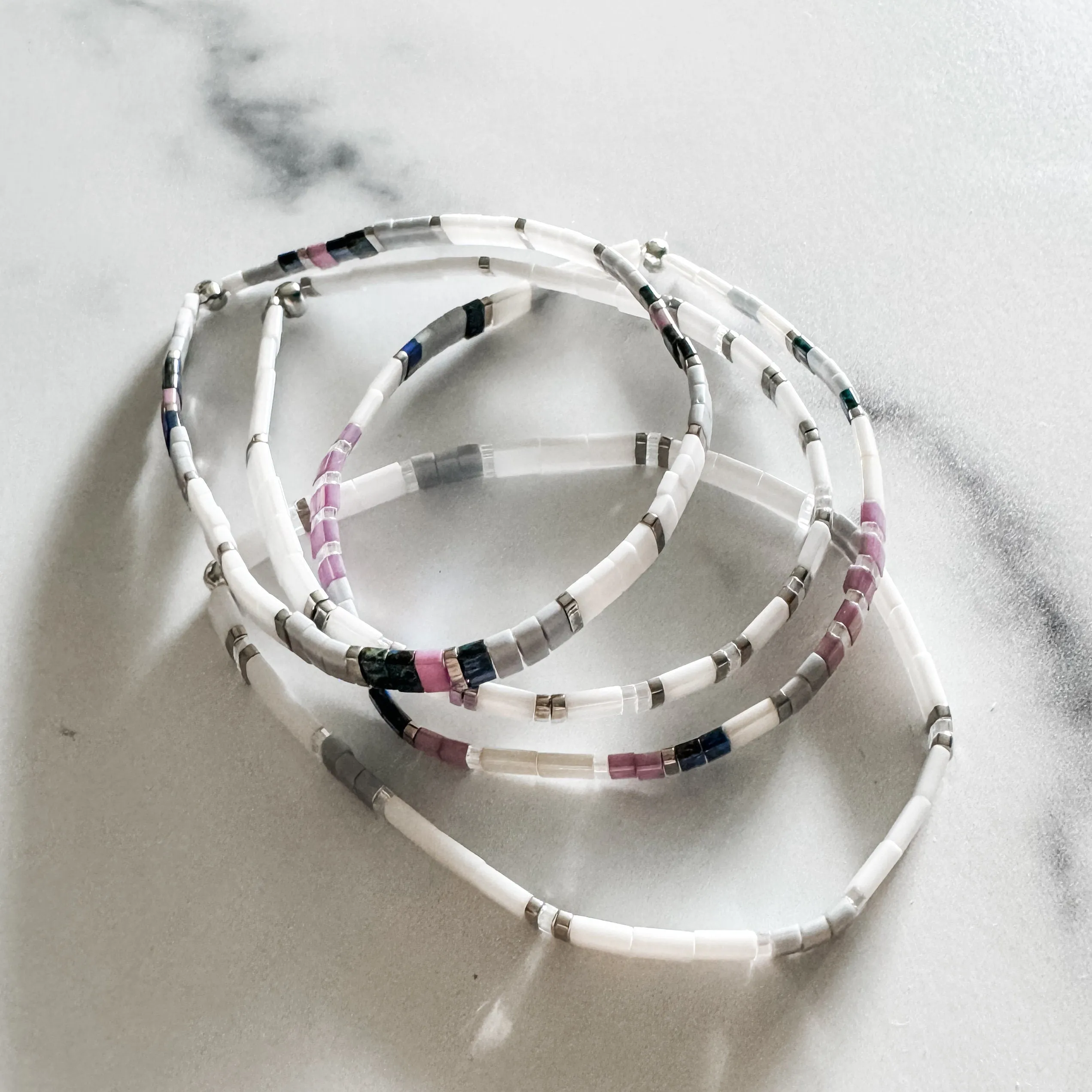 STACK of 3 DISCOUNT | Vine Glass Tila Bead Stretch Bracelets