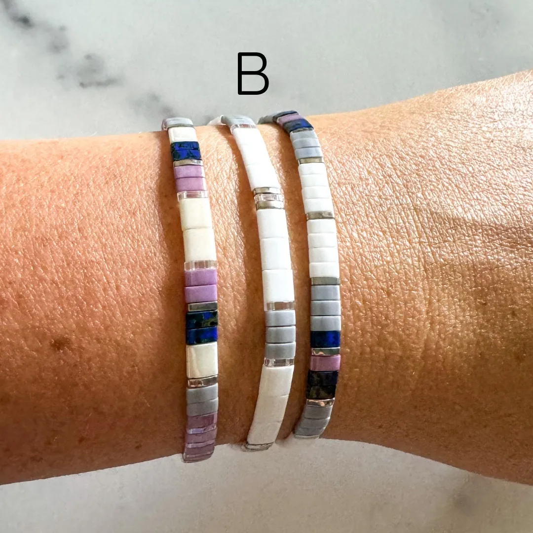 STACK of 3 DISCOUNT | Vine Glass Tila Bead Stretch Bracelets