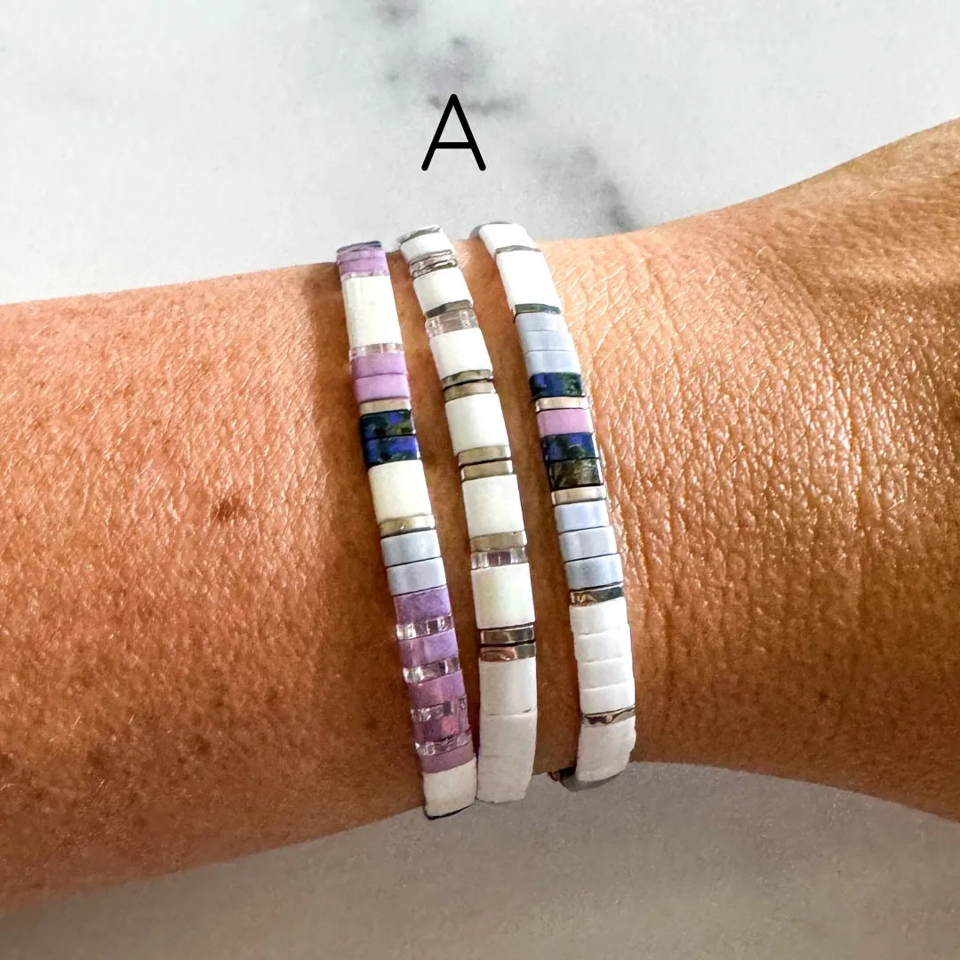 STACK of 3 DISCOUNT | Vine Glass Tila Bead Stretch Bracelets