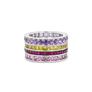 Stacked Ring with Pink, Purple, Yellow & Red Sapphires