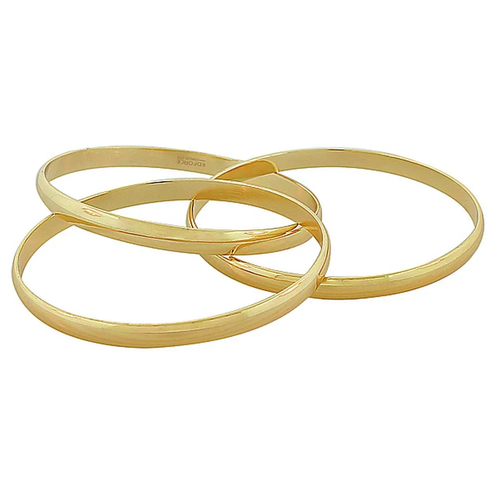 Stainless Steel Yellow Gold-Tone Interlocked Three Bangle Bracelets Set