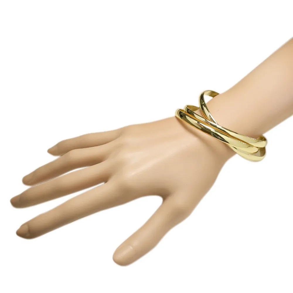 Stainless Steel Yellow Gold-Tone Interlocked Three Bangle Bracelets Set