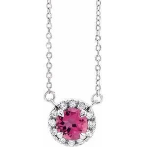 Sterling Silver 4.5 mm Natural Pink Tourmaline & .05 CTW Natural Diamond 18" Necklace