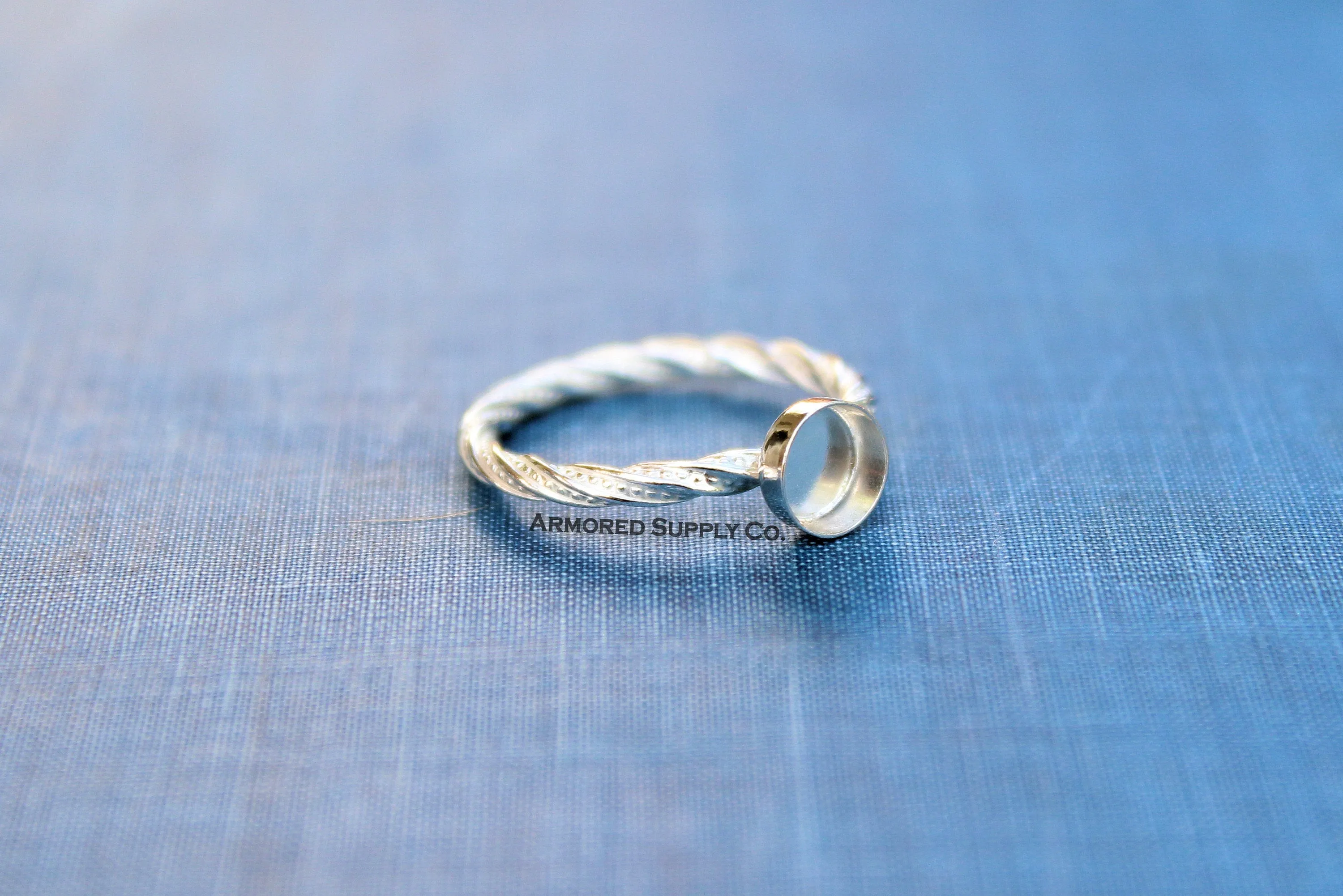 Sterling Silver 4mm Round Bezel Cup Dotted Ring blank