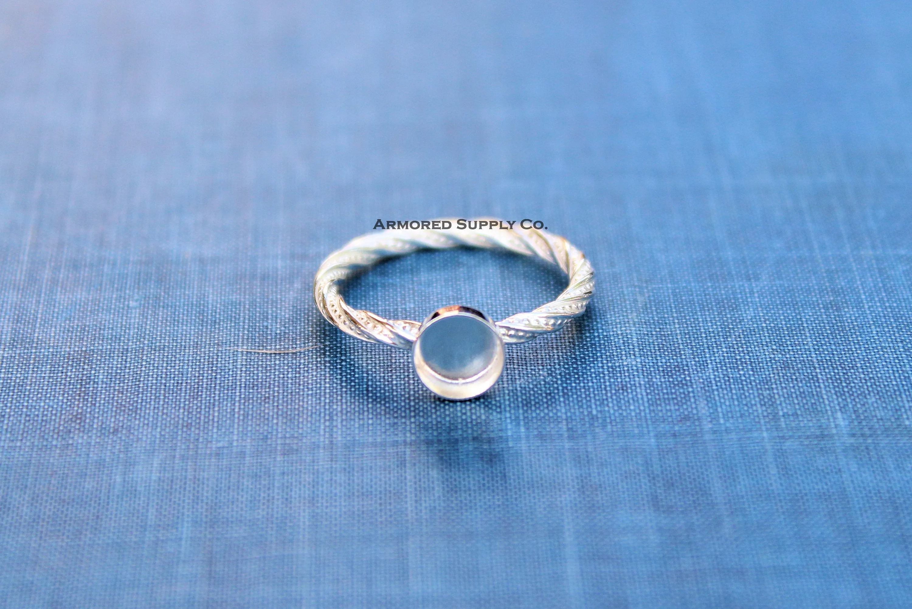 Sterling Silver 4mm Round Bezel Cup Dotted Ring blank