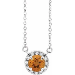 Sterling Silver 5 mm Natural Citrine & 1/10 CTW Natural Diamond 16" Necklace