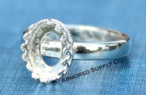 Sterling Silver Crown Oval Bezel Cup Comfort Ring Band blank