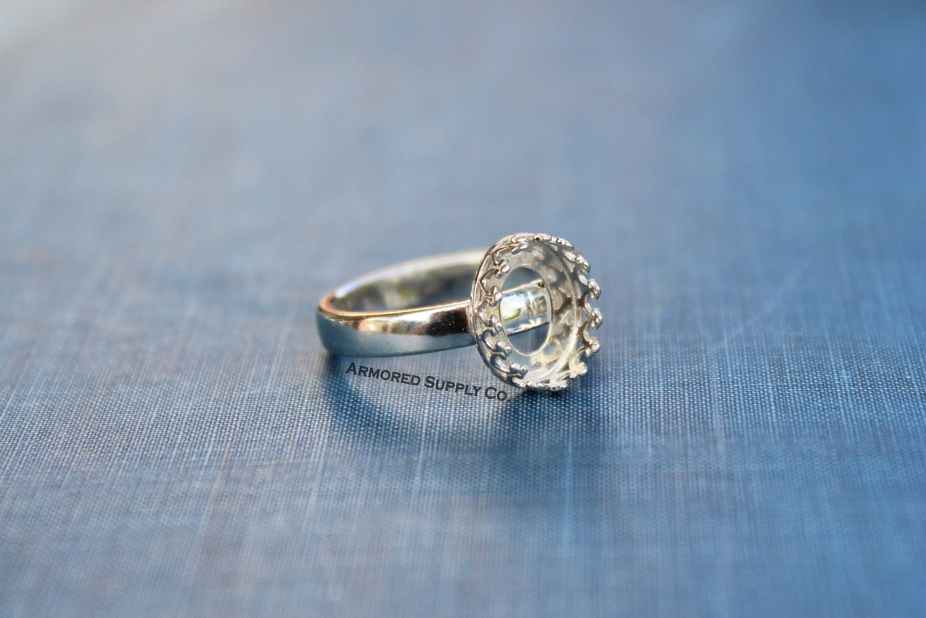 Sterling Silver Crown Oval Bezel Cup Comfort Ring Band blank