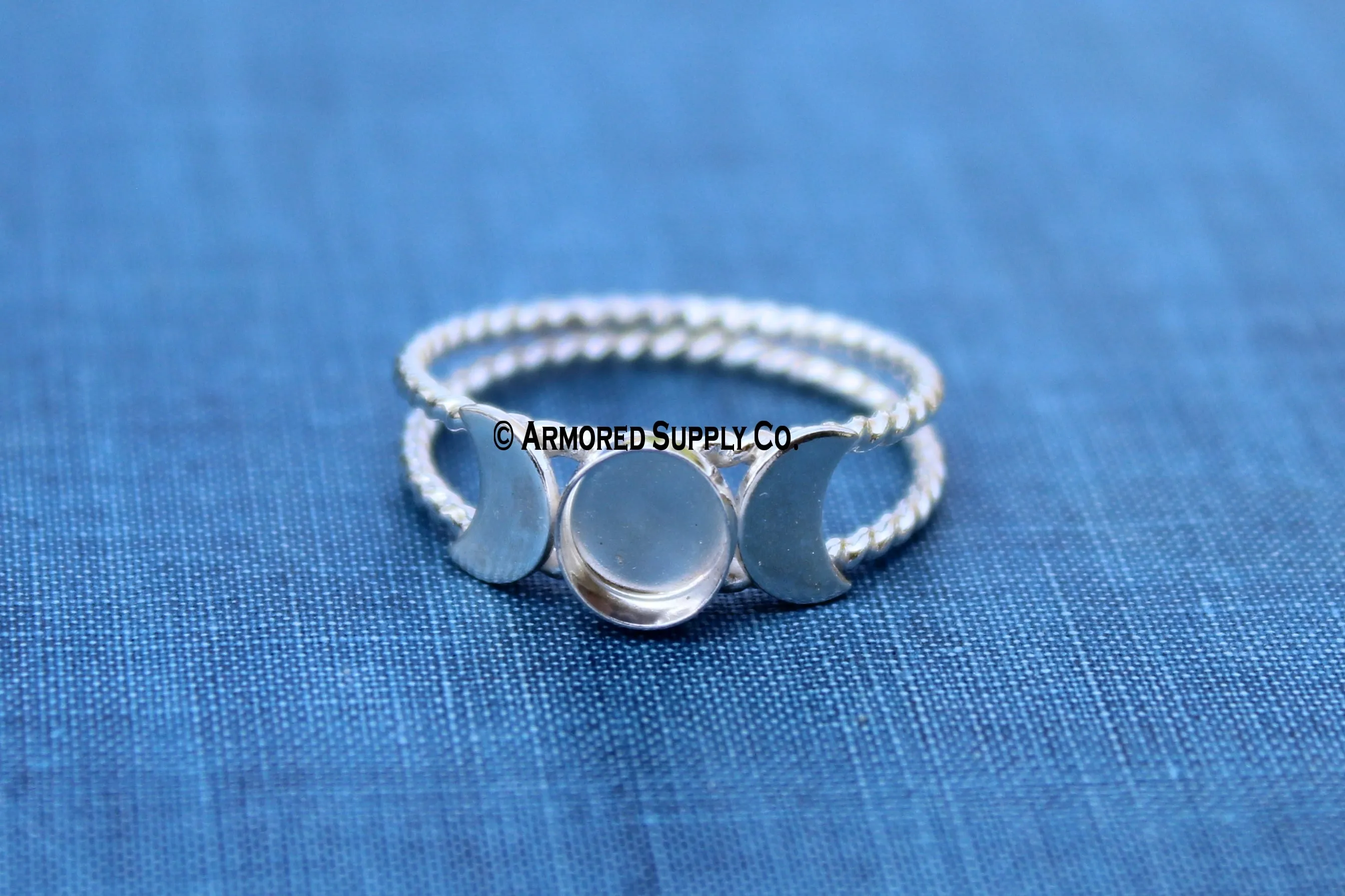 Sterling Silver Double Rope Band Moon Phase 6mm Bezel Cup Ring blank