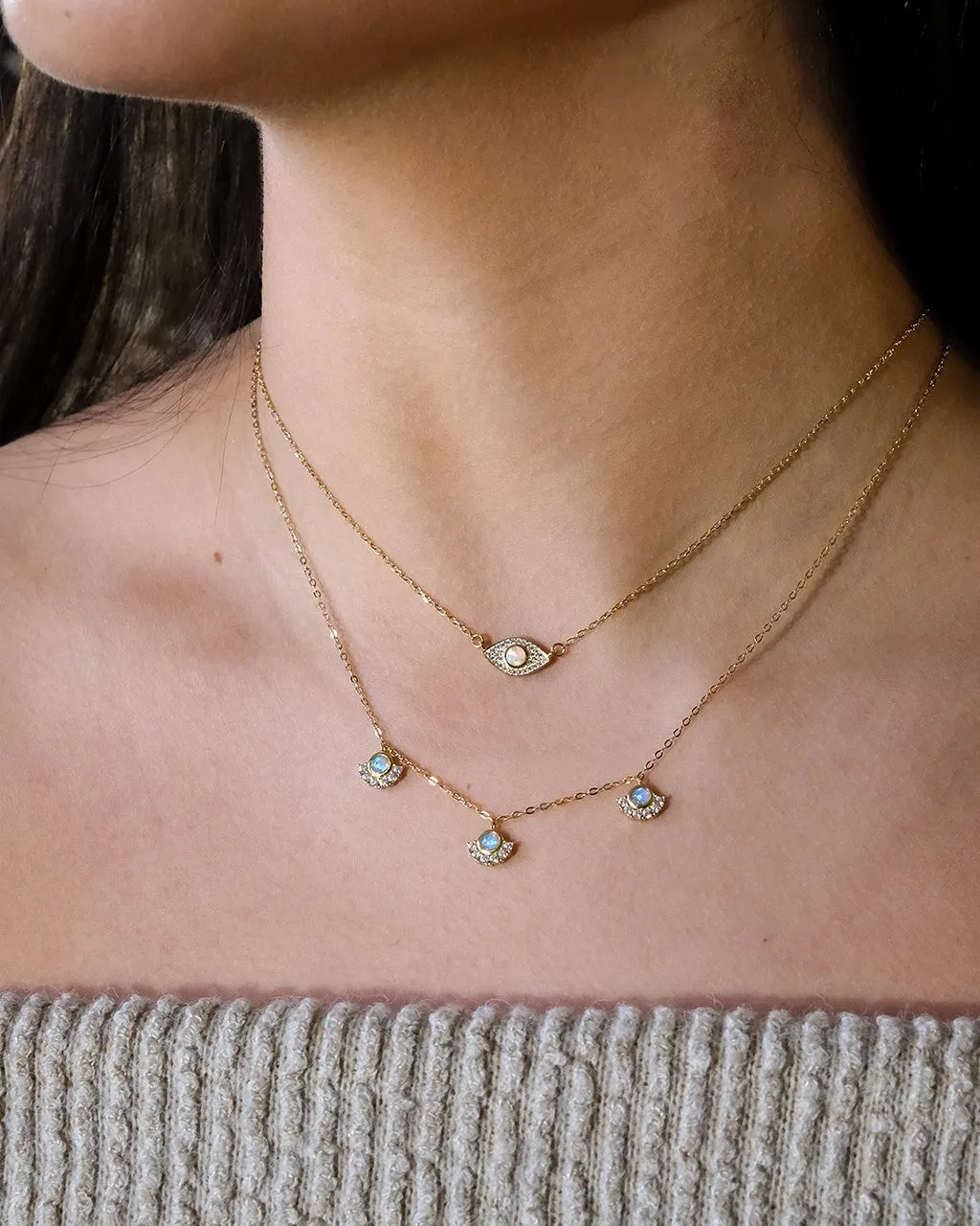 Sterling Silver Half Halo Opal Pendant Necklace