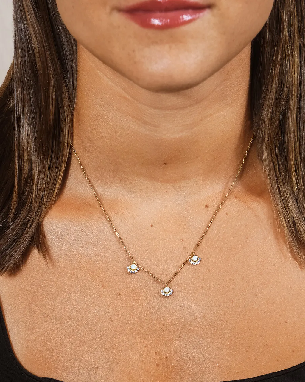Sterling Silver Half Halo Opal Pendant Necklace