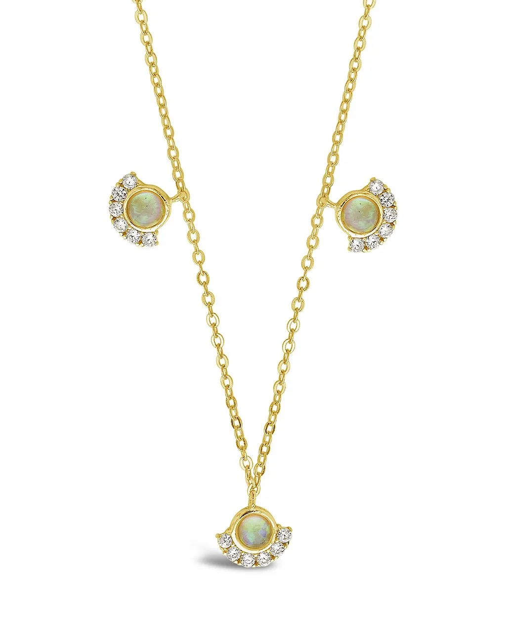 Sterling Silver Half Halo Opal Pendant Necklace
