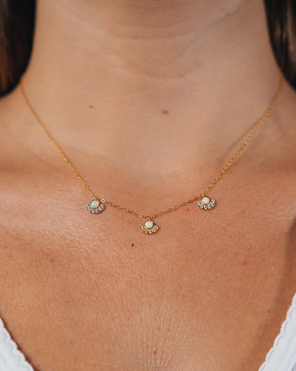 Sterling Silver Half Halo Opal Pendant Necklace