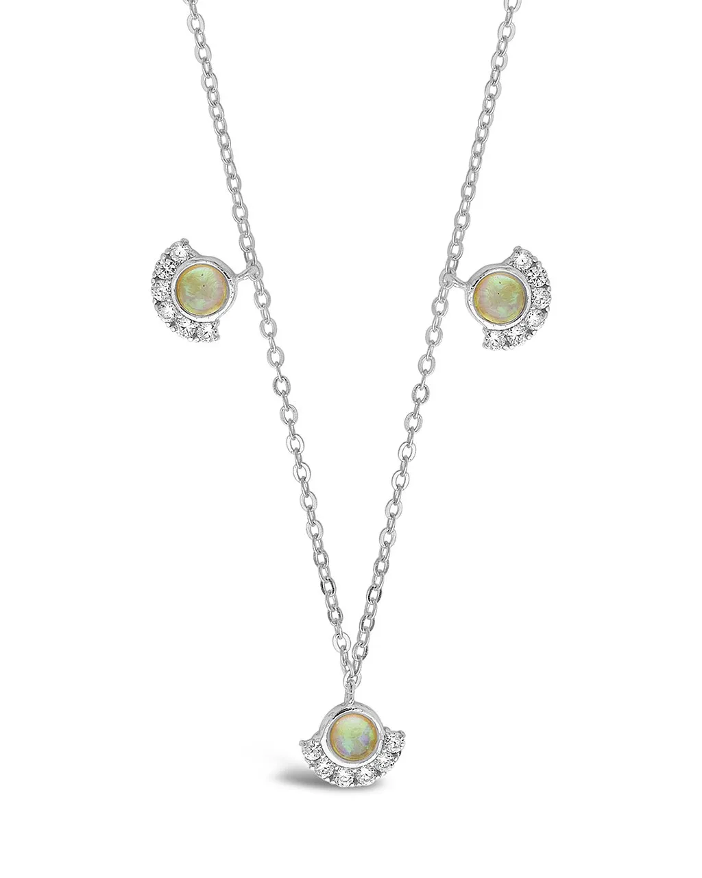 Sterling Silver Half Halo Opal Pendant Necklace