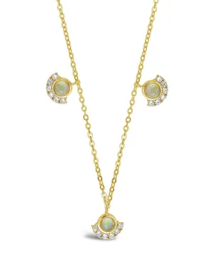 Sterling Silver Half Halo Opal Pendant Necklace