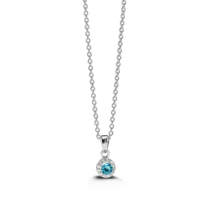 Sterling Silver Rhodium Plated Halo CZ December Birthstone Necklace