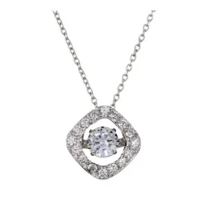 Sterling Silver Rhodium Plated Square Halo Dancing CZ Pendant