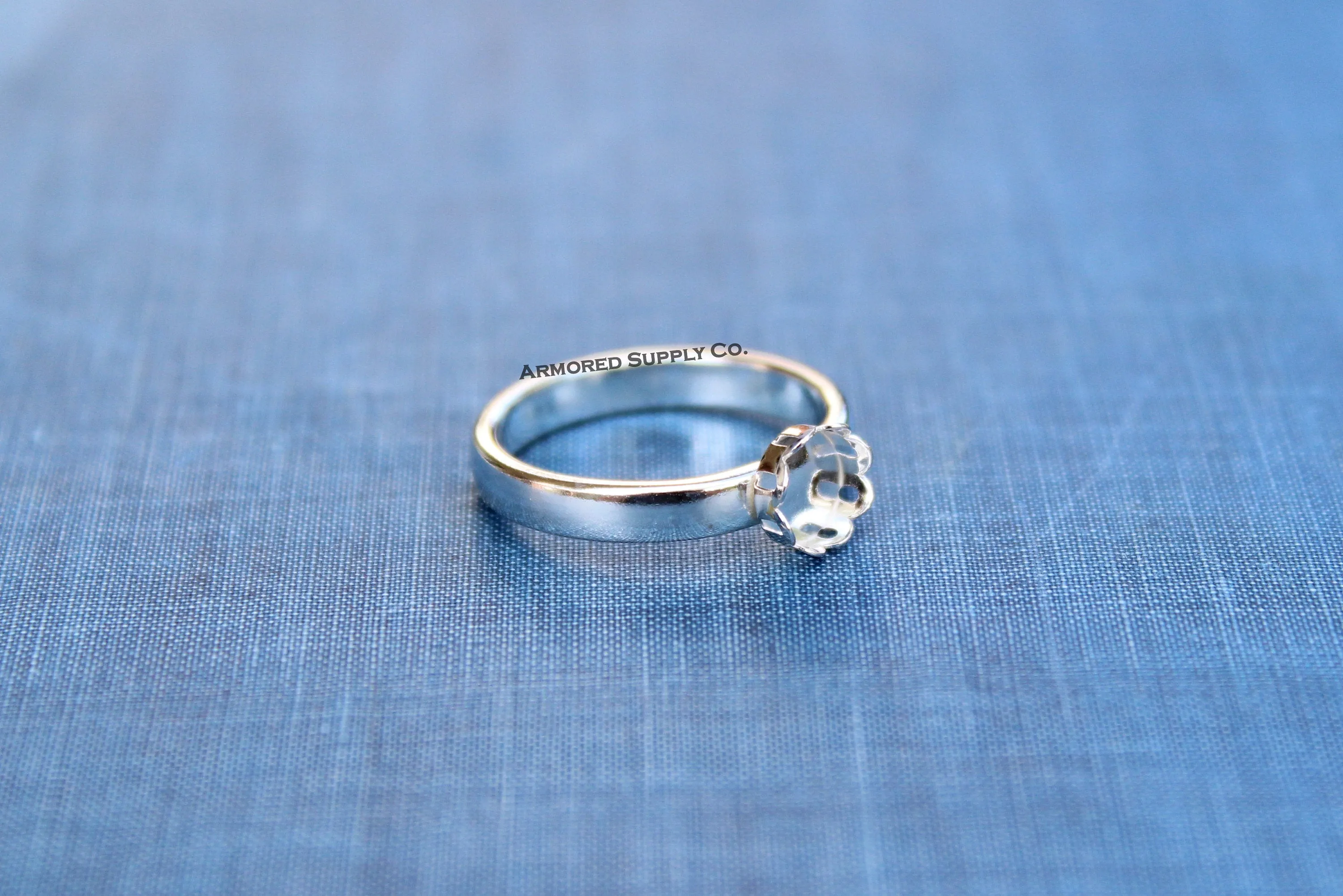 Sterling Silver Round Scalloped Bezel Cup Comfort Ring Band blank