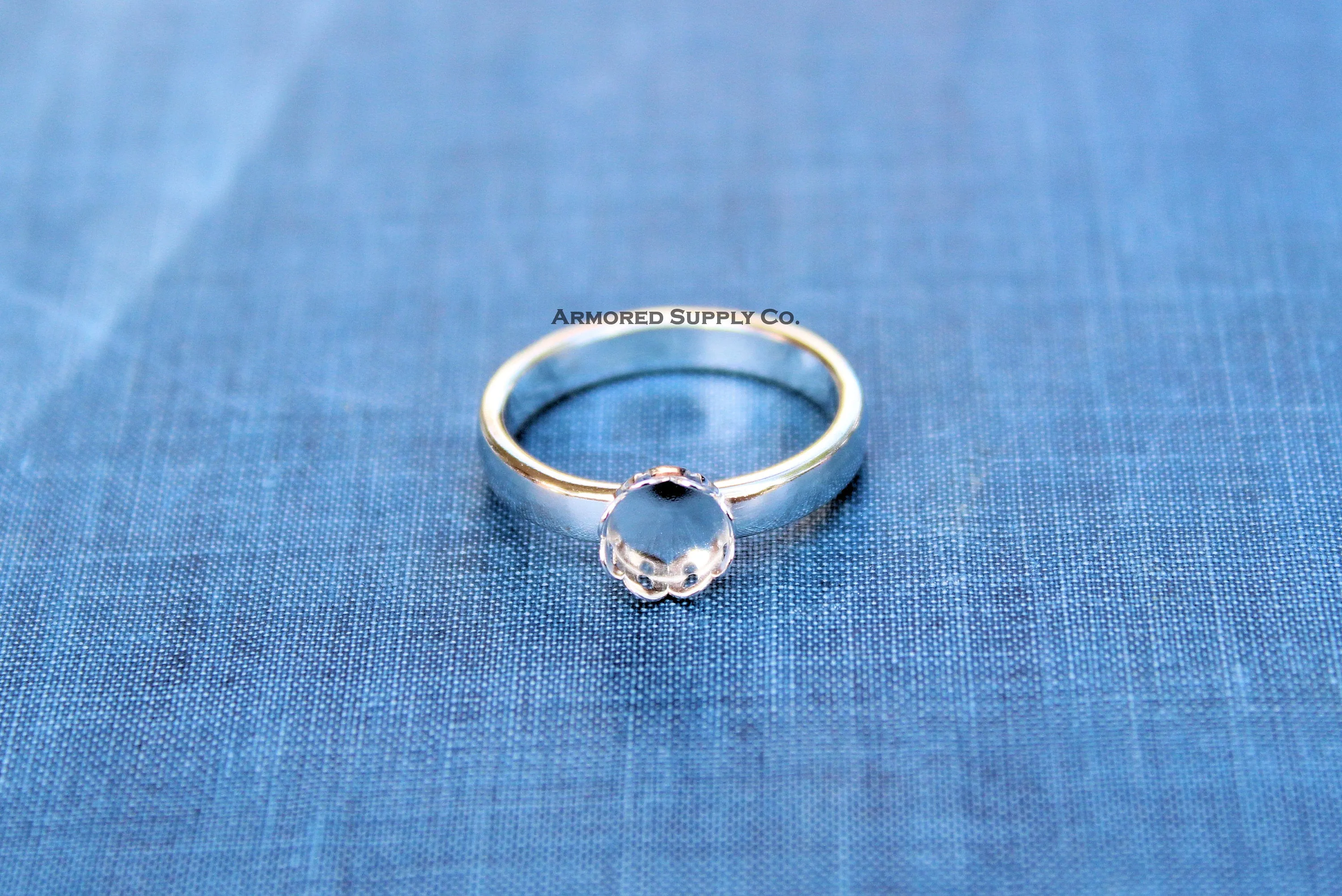 Sterling Silver Round Scalloped Bezel Cup Comfort Ring Band blank