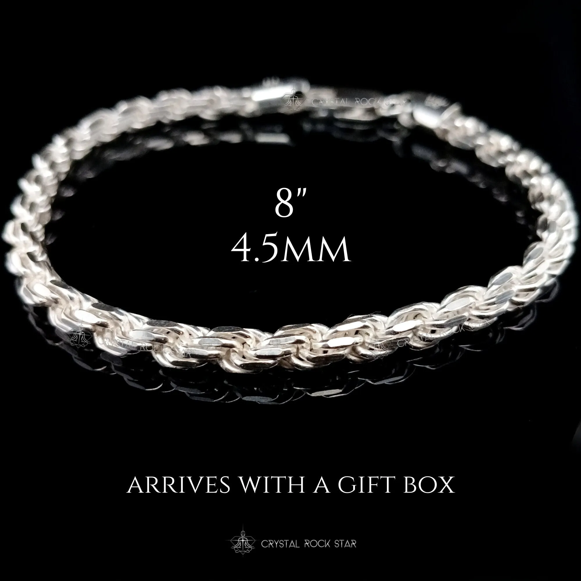 Sterling Silver Spiral Twist Chain Bracelet 8"