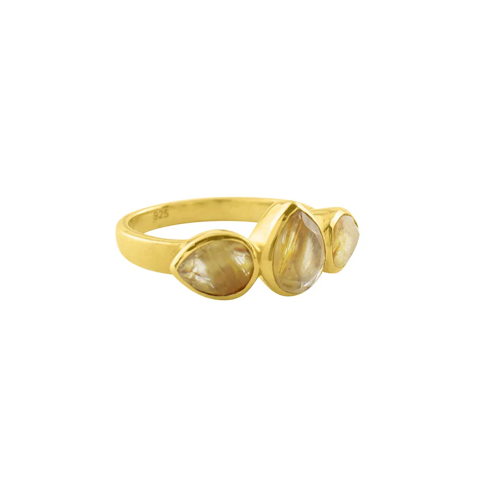 Stone Lotus Ring in Gold