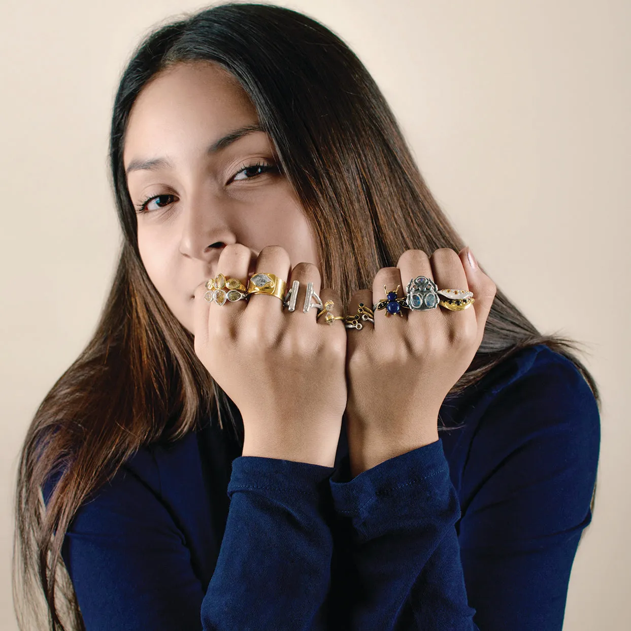 Stone Lotus Ring in Gold