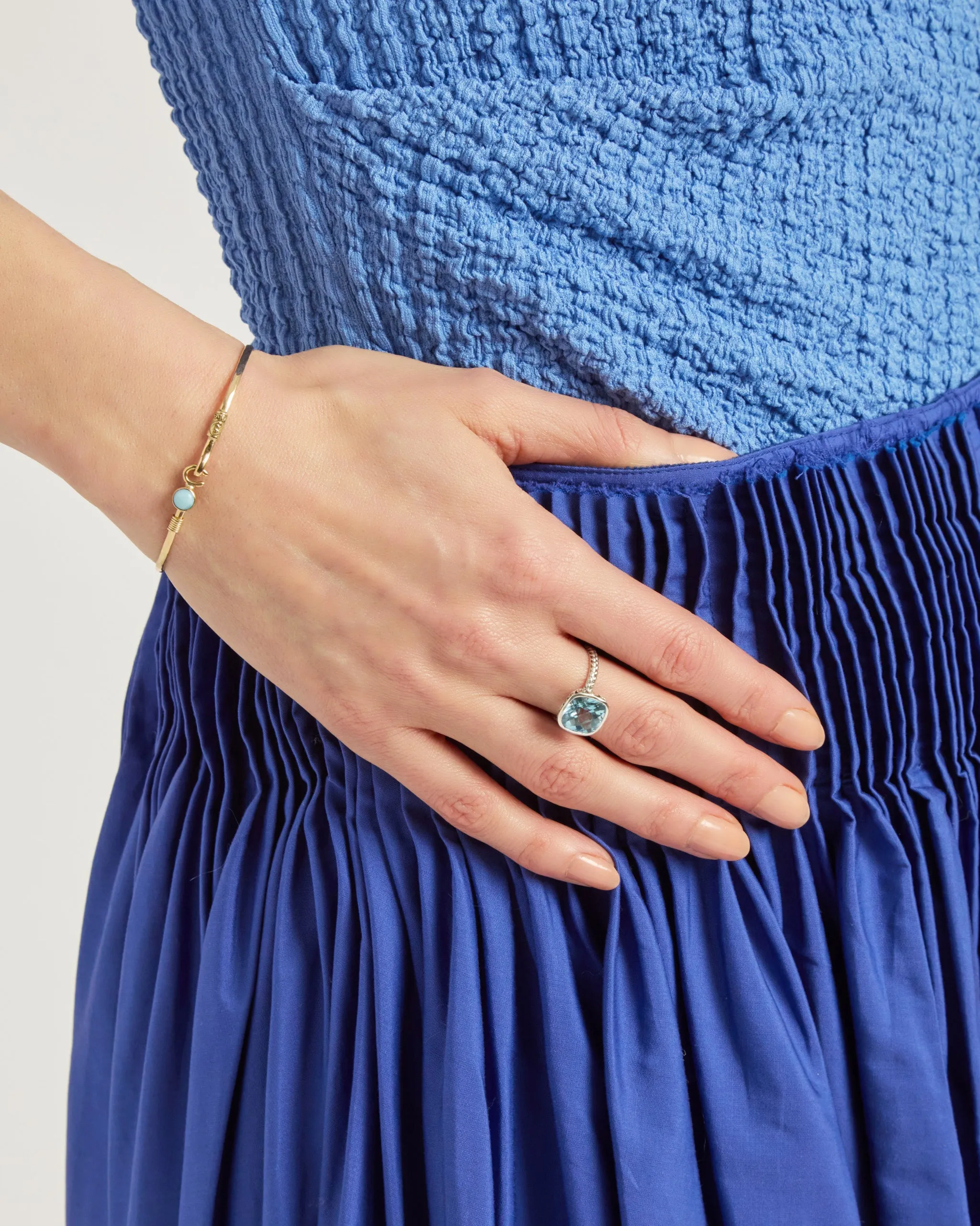 Stone Ring with Petroglyph Setting - Blue Topaz