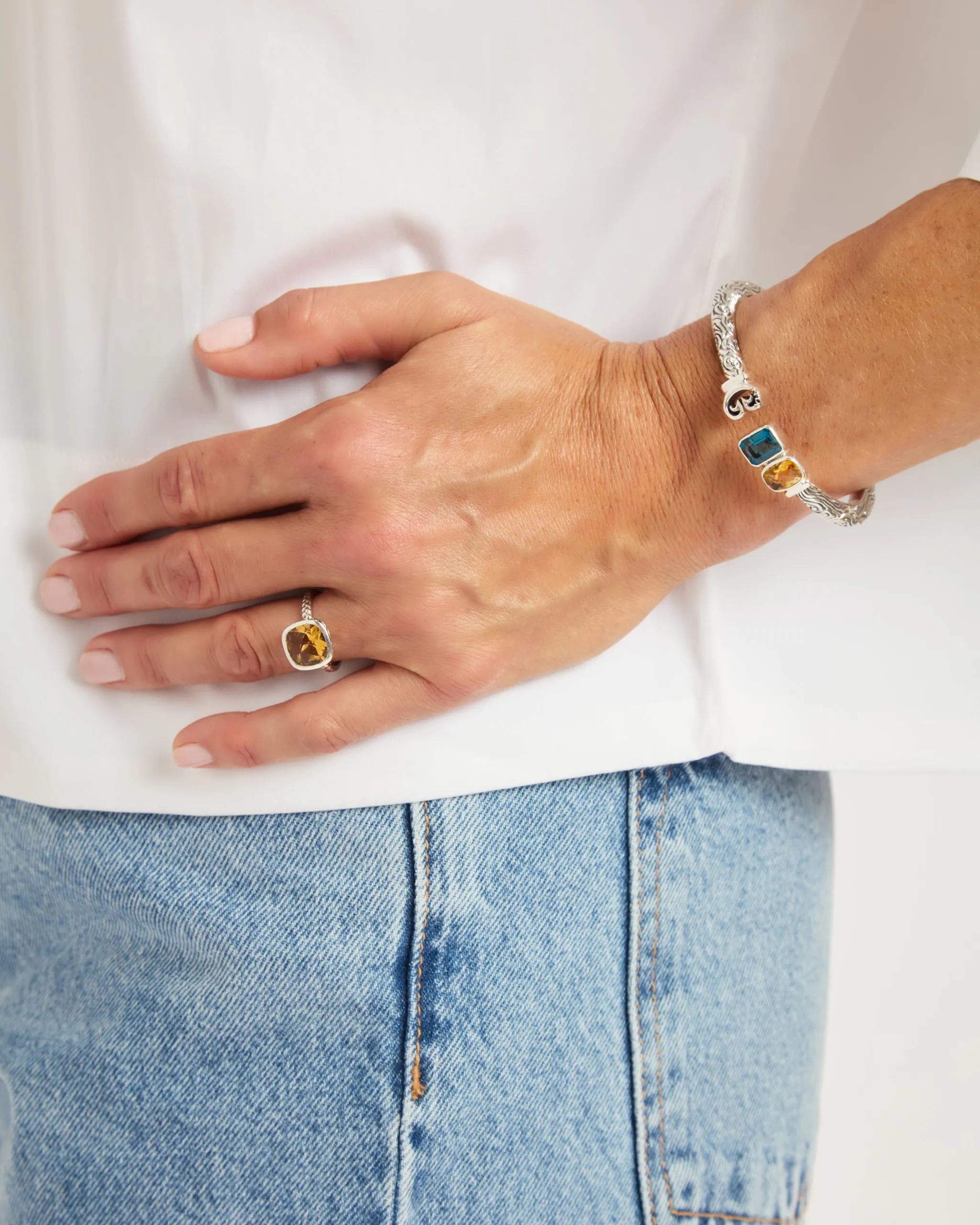 Stone Ring with Petroglyph Setting - Citrine