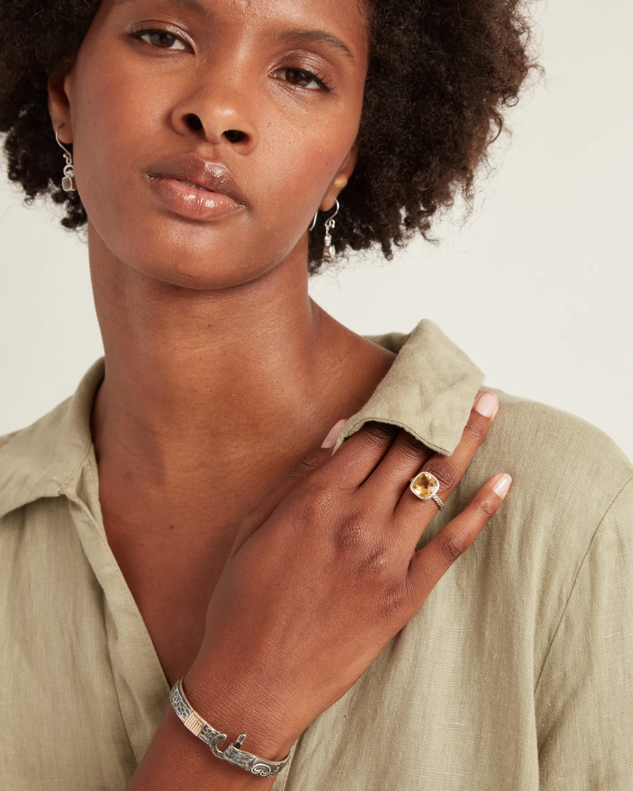 Stone Ring with Petroglyph Setting - Citrine