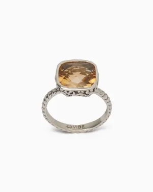 Stone Ring with Petroglyph Setting - Citrine