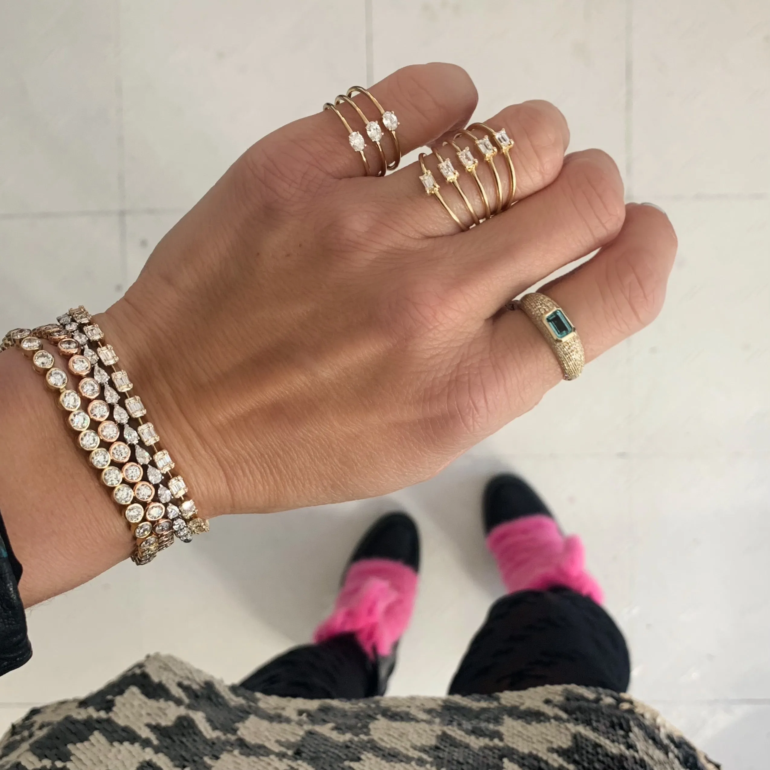 Straight Up Emerald Cut Diamond Stacked Ring