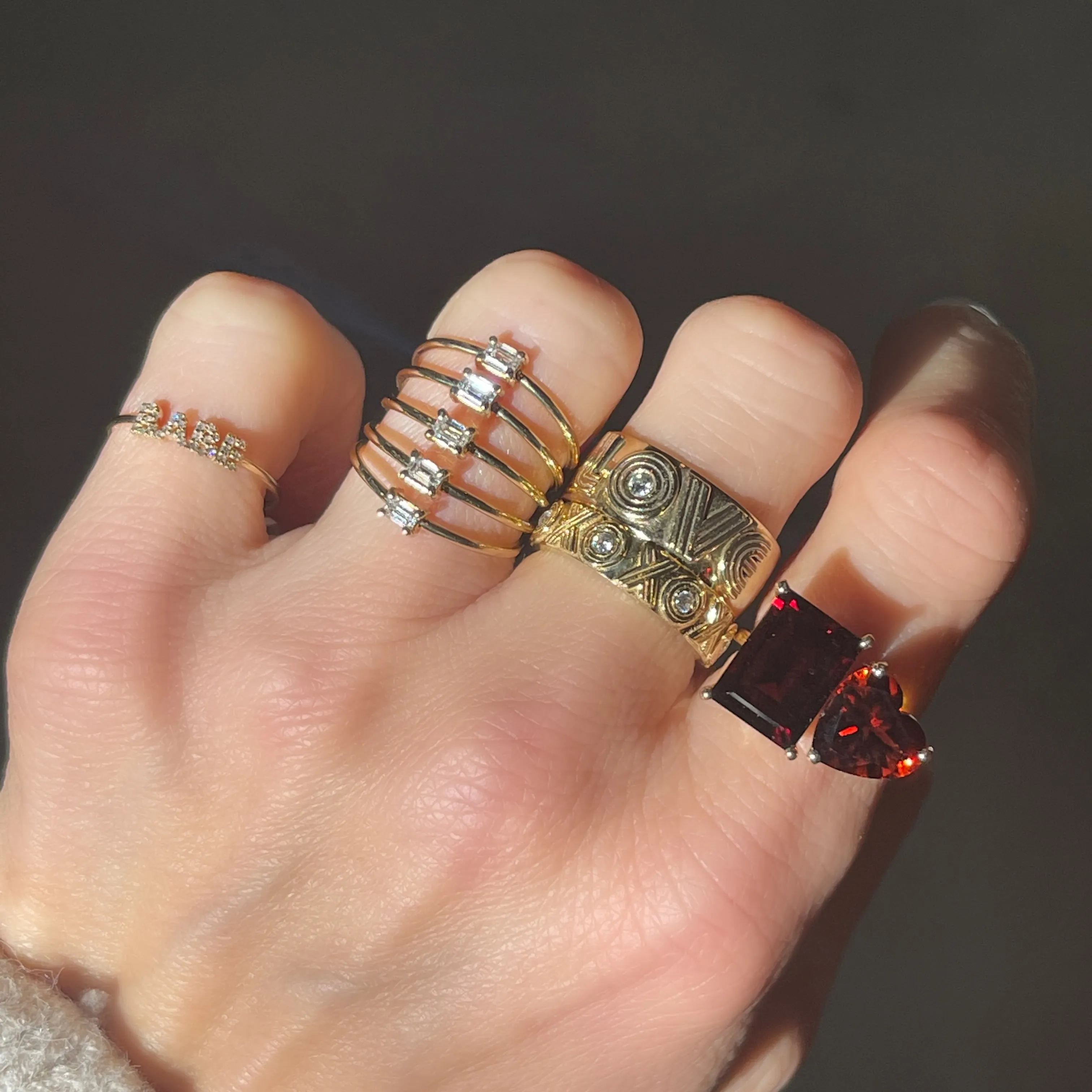 Straight Up Emerald Cut Diamond Stacked Ring