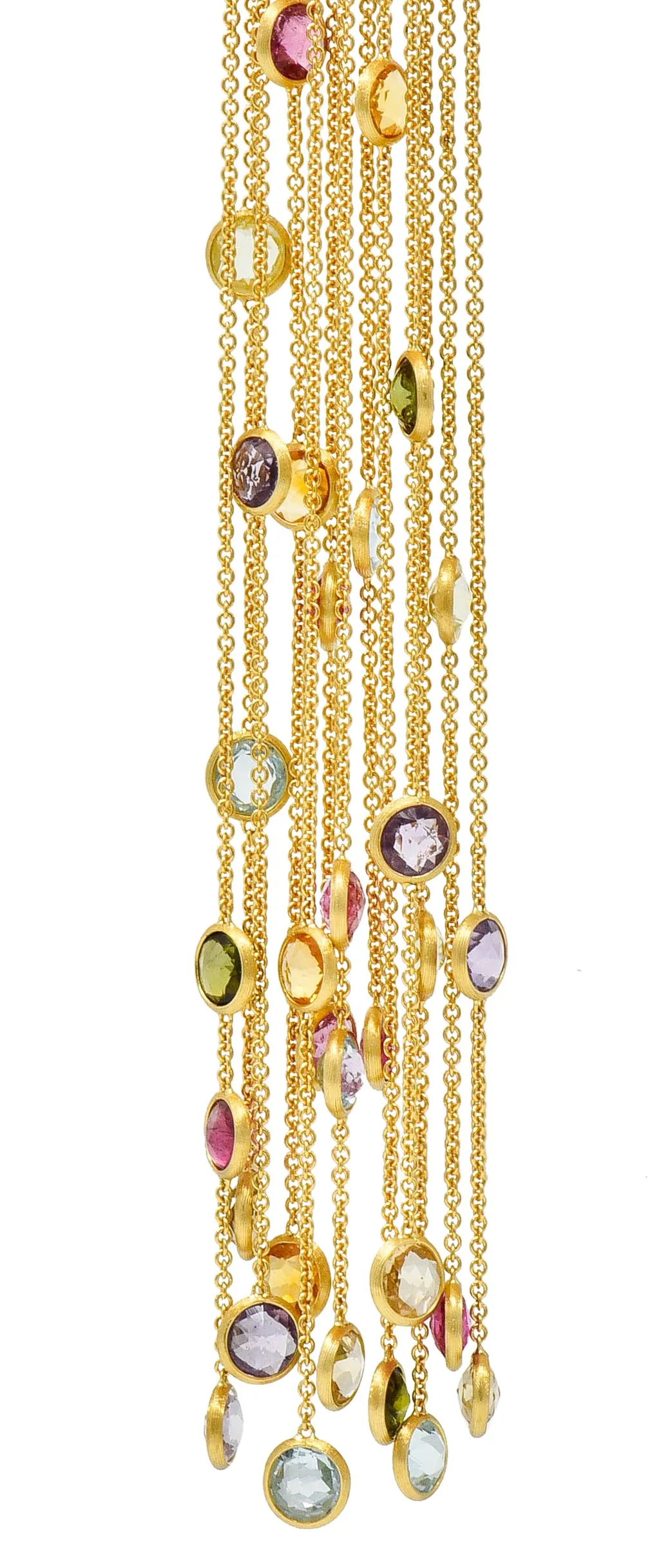 Substantial Marco Bicego Italian Multi-Gem 18 Karat Gold Jaipur Tassel Drop Earrings