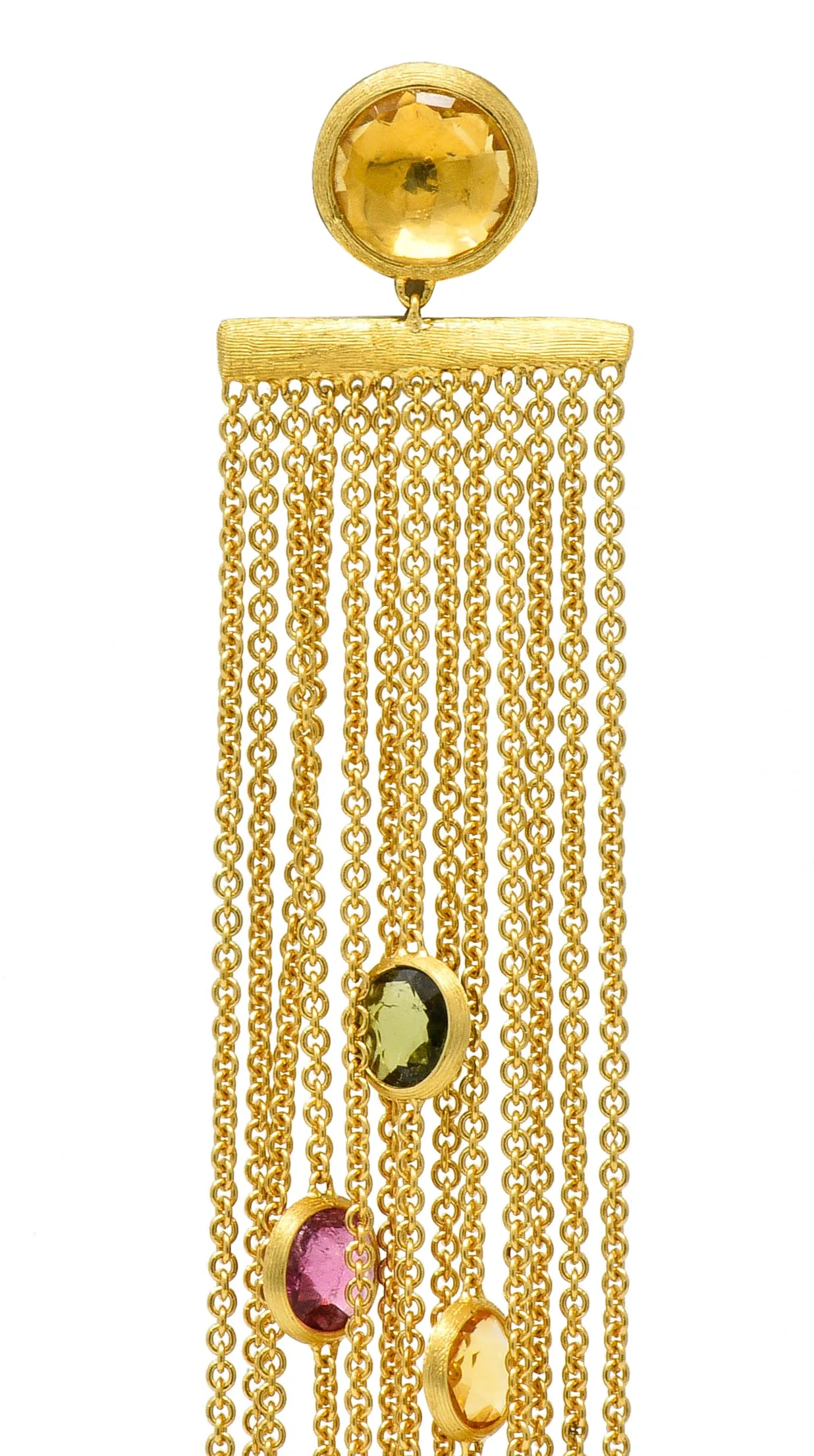 Substantial Marco Bicego Italian Multi-Gem 18 Karat Gold Jaipur Tassel Drop Earrings