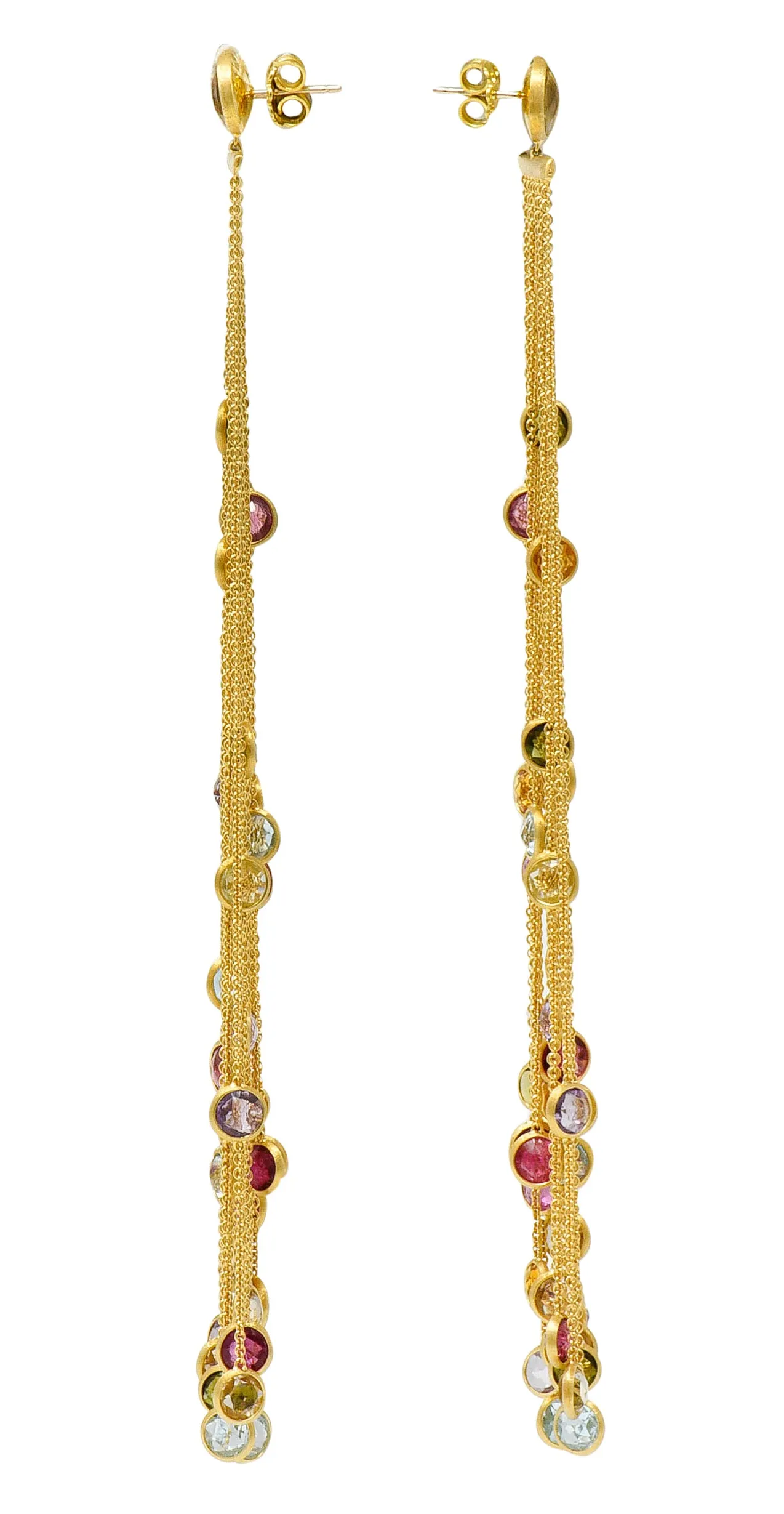 Substantial Marco Bicego Italian Multi-Gem 18 Karat Gold Jaipur Tassel Drop Earrings