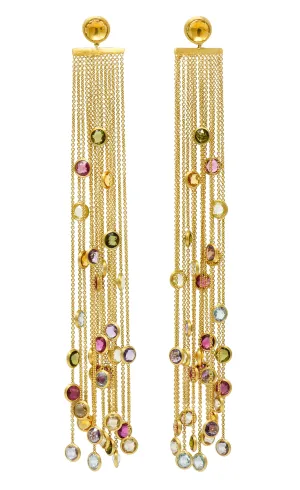 Substantial Marco Bicego Italian Multi-Gem 18 Karat Gold Jaipur Tassel Drop Earrings