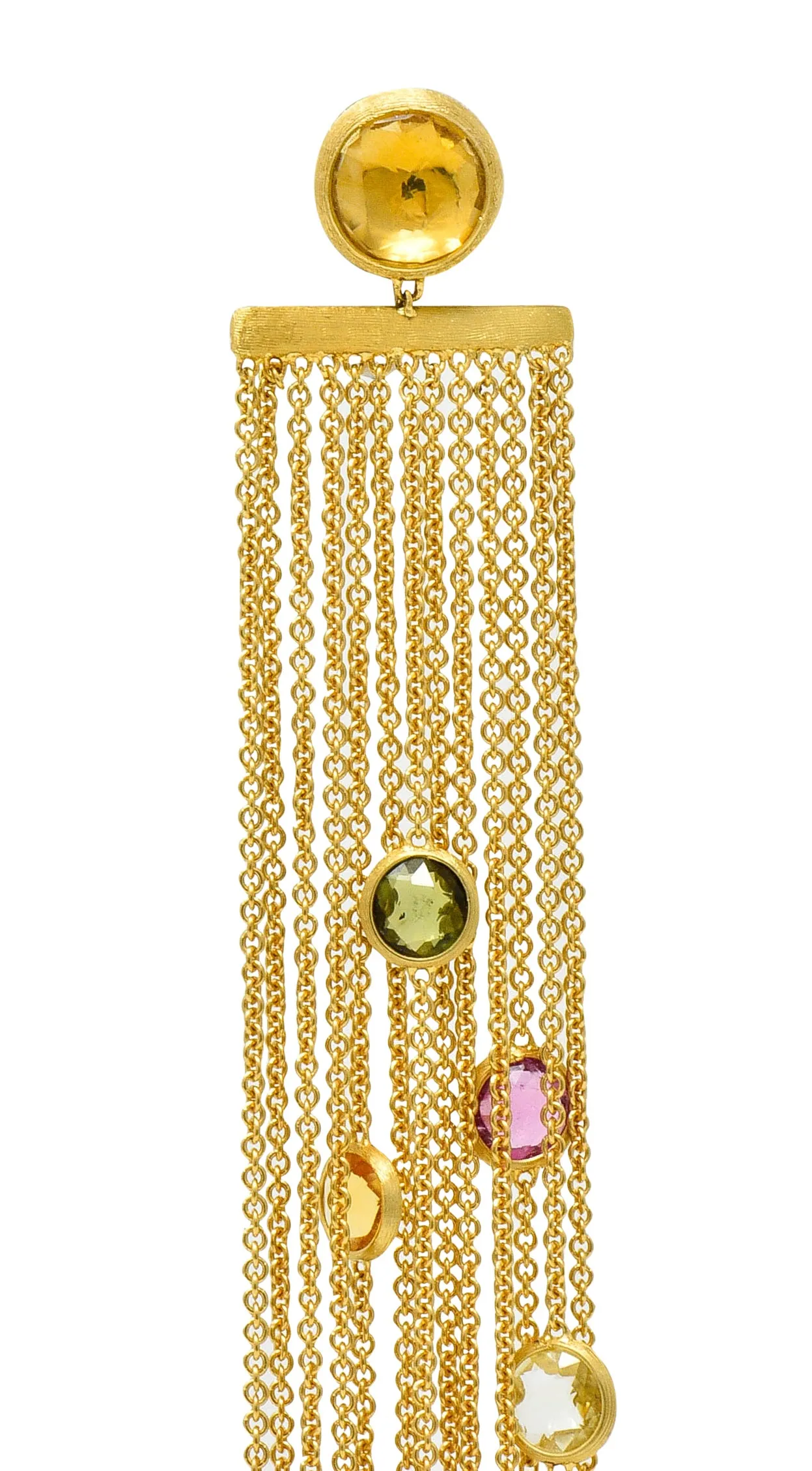 Substantial Marco Bicego Italian Multi-Gem 18 Karat Gold Jaipur Tassel Drop Earrings