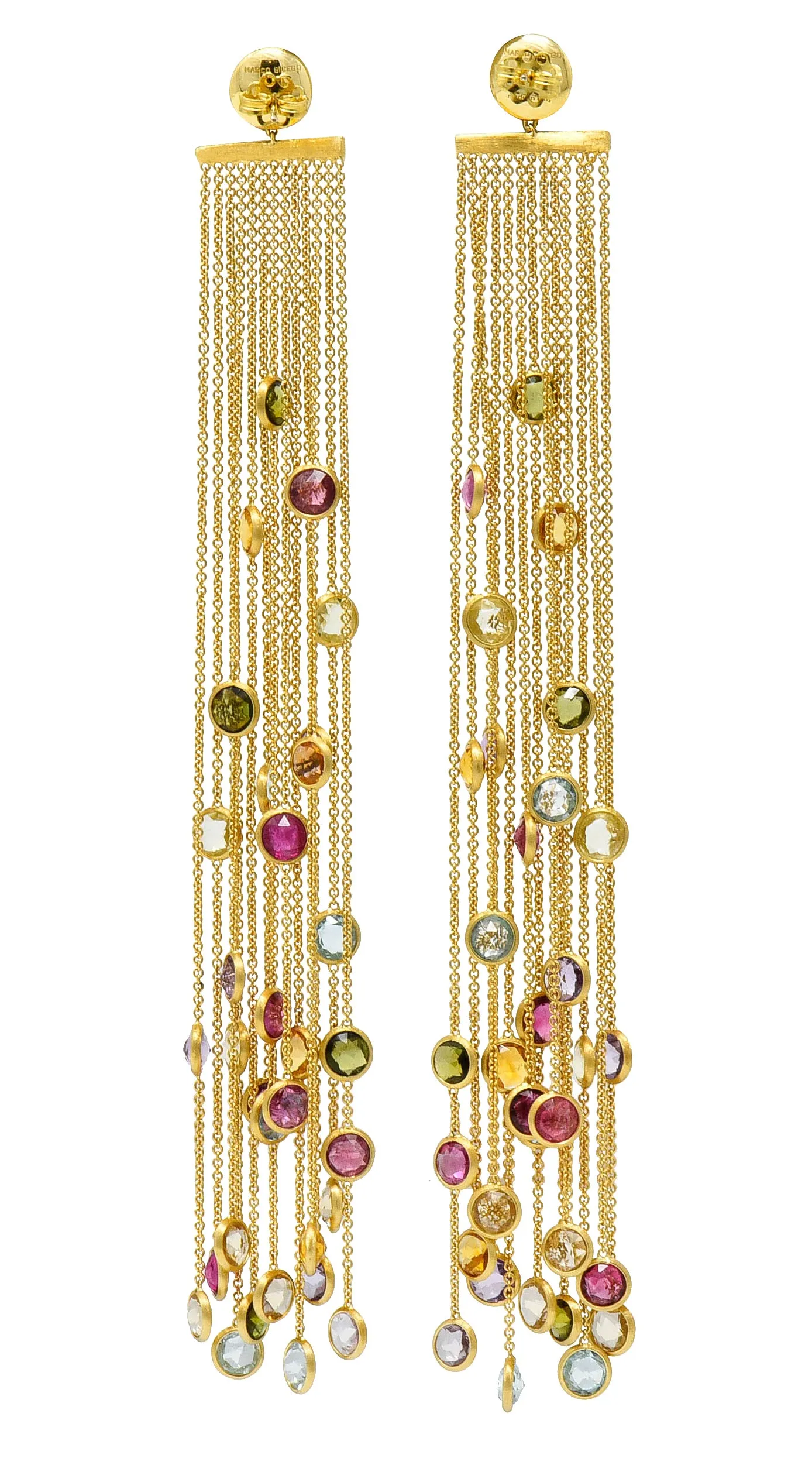 Substantial Marco Bicego Italian Multi-Gem 18 Karat Gold Jaipur Tassel Drop Earrings