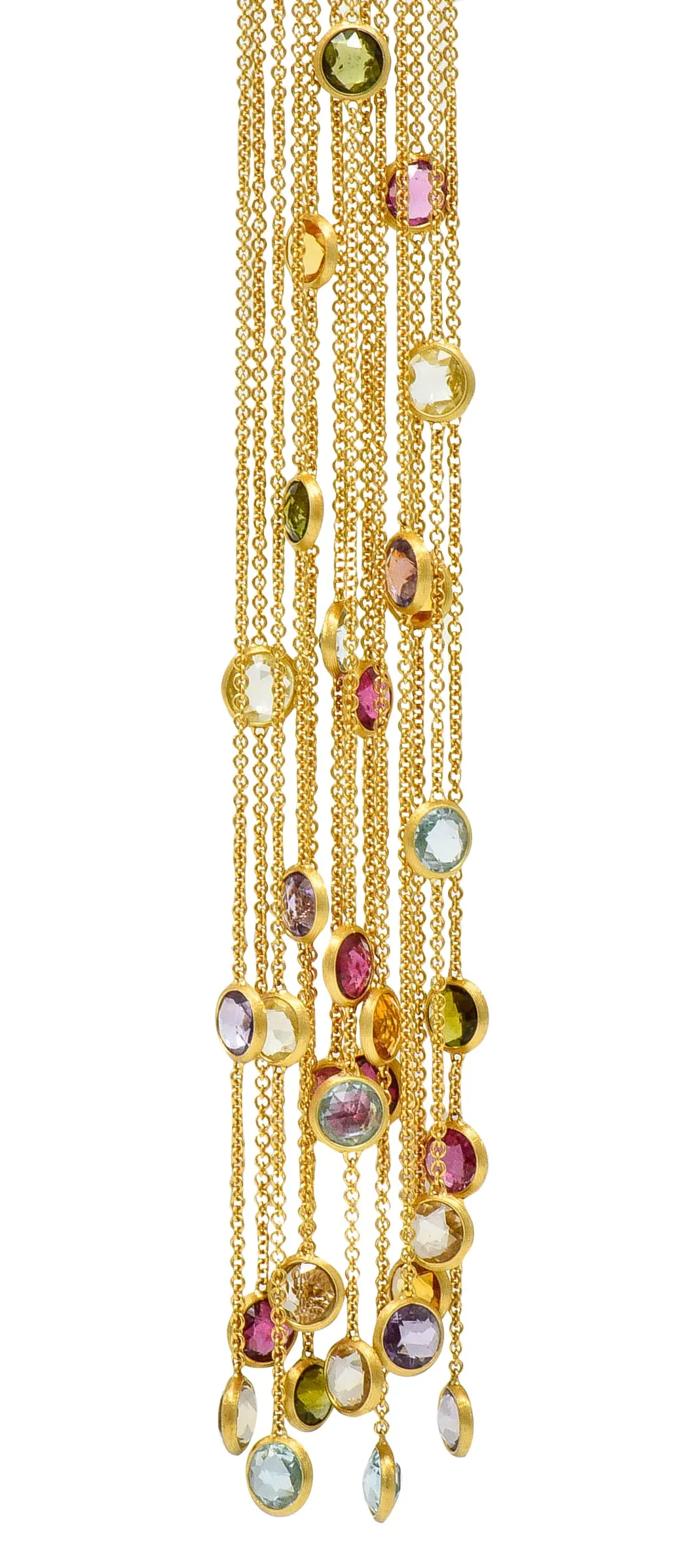 Substantial Marco Bicego Italian Multi-Gem 18 Karat Gold Jaipur Tassel Drop Earrings