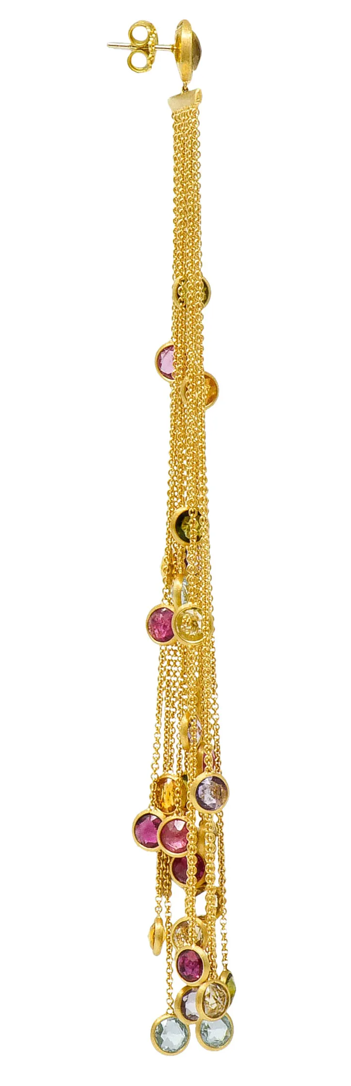 Substantial Marco Bicego Italian Multi-Gem 18 Karat Gold Jaipur Tassel Drop Earrings