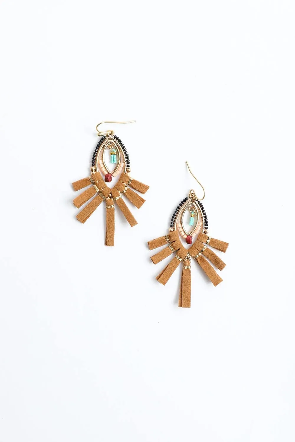 Suede Fringe Beaded Earrings.