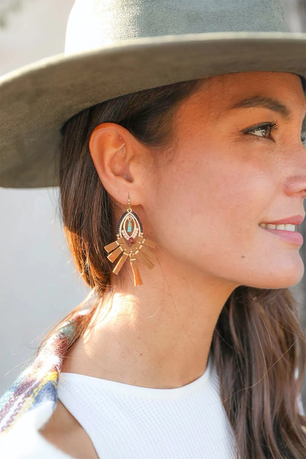 Suede Fringe Beaded Earrings.
