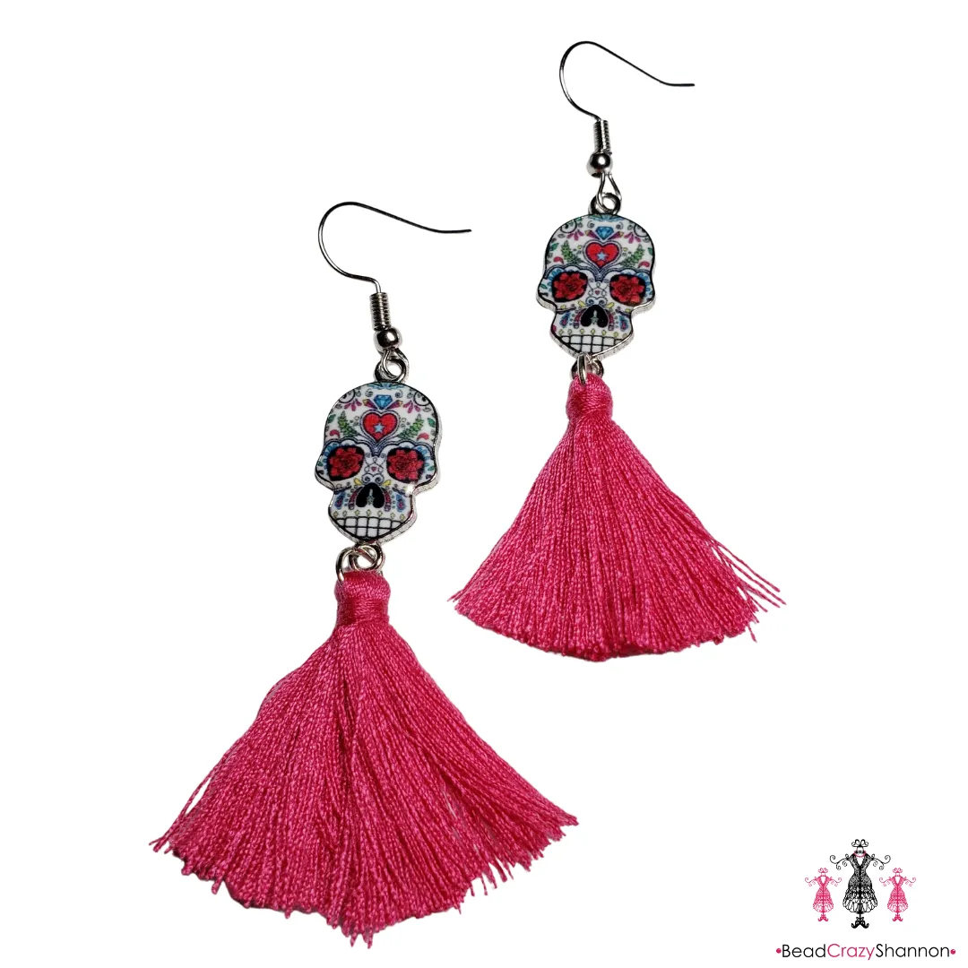 Sugar Skulls Tassel Earrings
