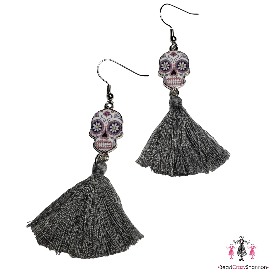 Sugar Skulls Tassel Earrings